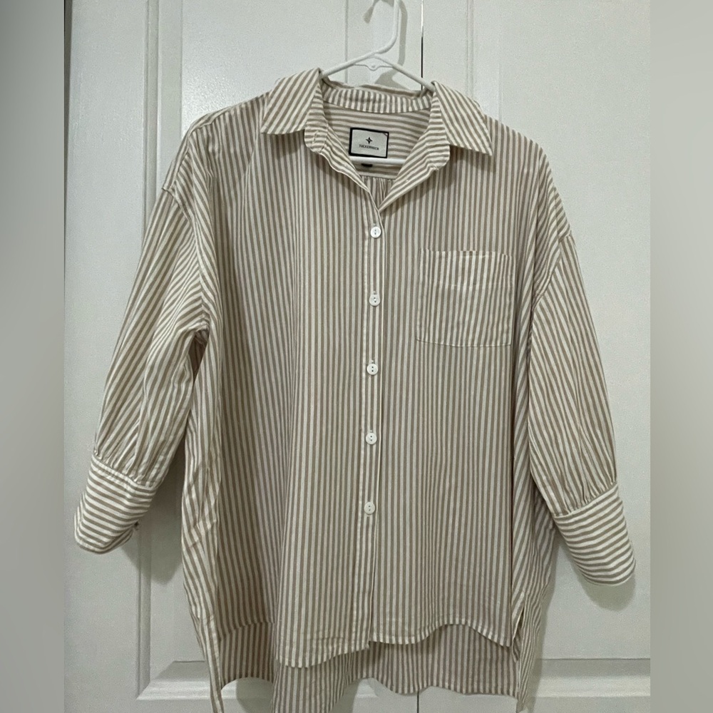 Tuckernuck Beige Striped Blouse